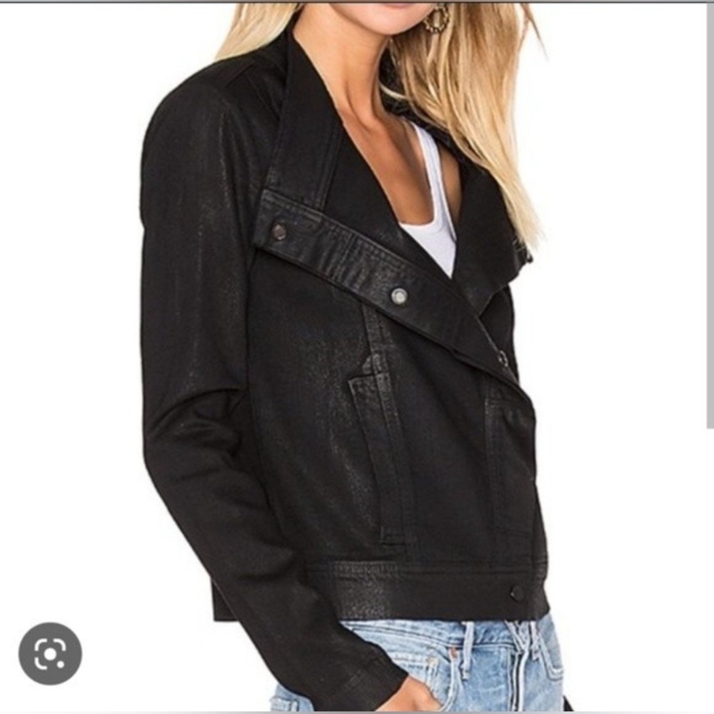 VINCE Revolve Coated‎ Denim Black Waxed Moto Asymmetrical Snap Jacket M